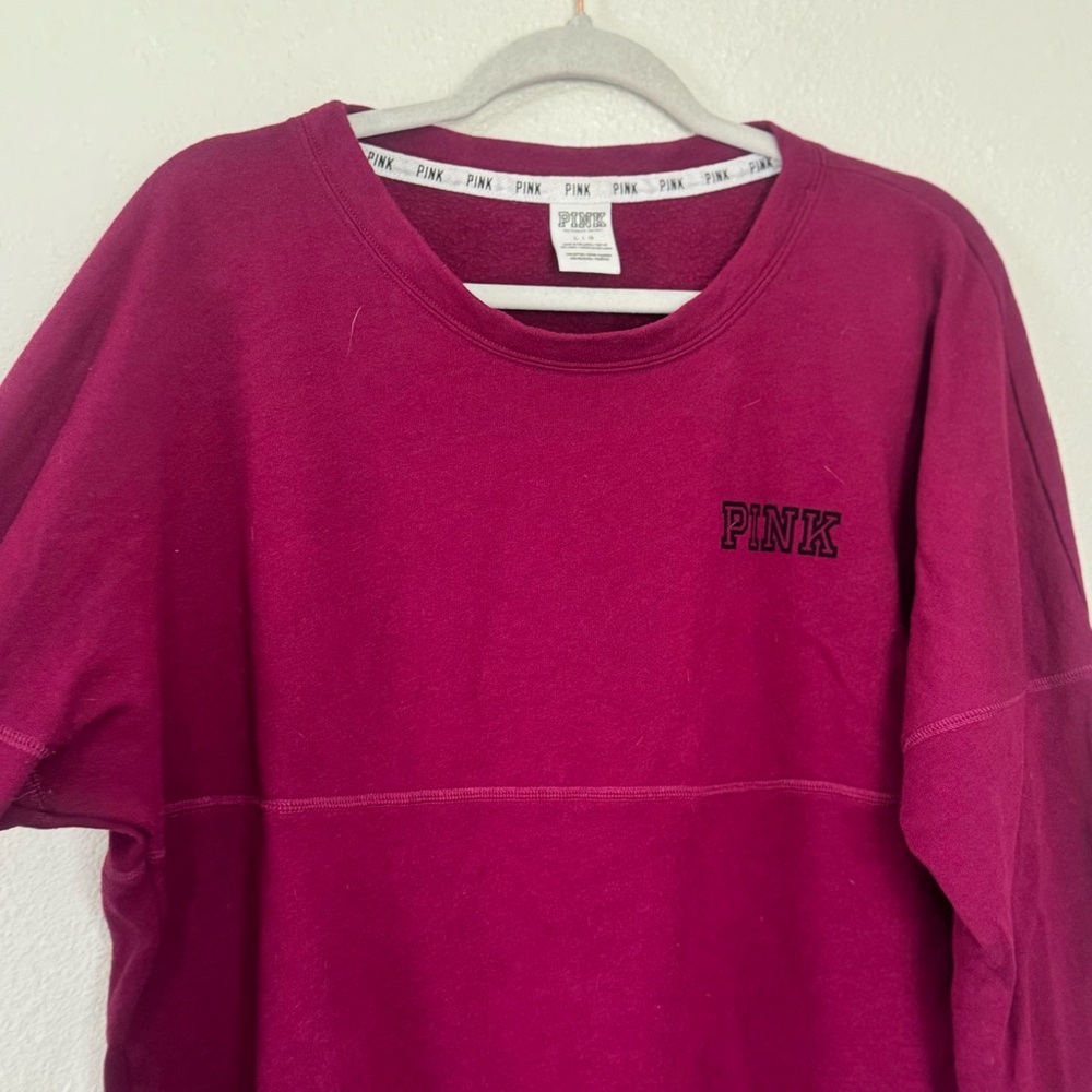 Victoria's Secret PINK Long Sleeve Crewneck Sweatshirt LOVE PINK Raspberry L - Picture 2 of 6